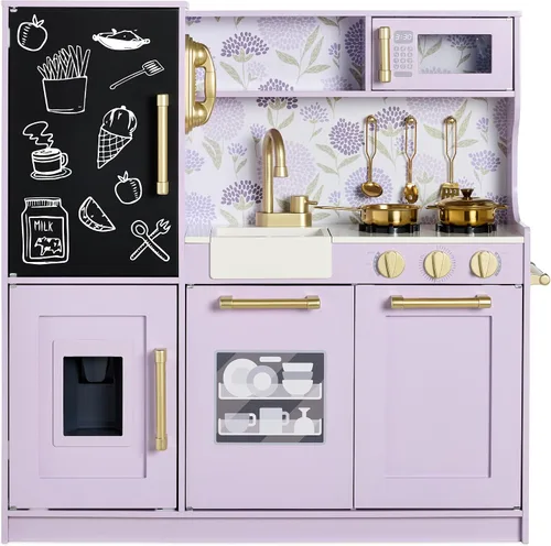 Vista 14 de Best Choice Products - Juego de cocina de madera para niños, juego de cocina con fregadero, horno, microondas, refrigerador, máquina de hielo y Negro