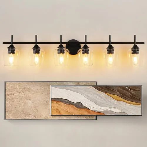 Vista 17 de Accesorios de luz de baño de 2 luces, Luz de tocador moderna negra, Lámpara de pared de baño para espejo, cocina, dormitorio, pasillo, sala
