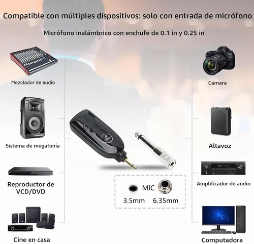 Vista 6 de Micrófono de auriculares inalámbricos 2.4G, micrófono de mano y de mano, rango de 165 pies