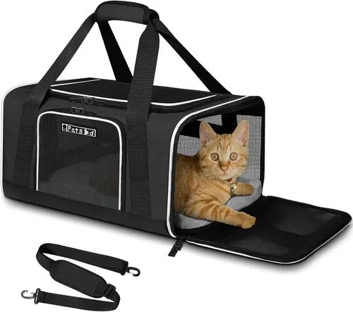 Vista 16 de Petskd Transportador de mascotas de 17 x 11 x 9.5 pulgadas, aprobado por aerolíneas de Alaska, bolsa de viaje para gatos y perros pequeños, Negro