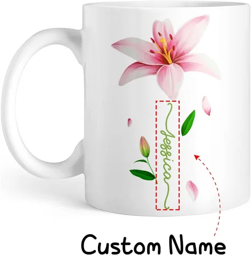 Vista 2 de CUBICER Tazas de café personalizadas, diseño de lirio, nombre personalizado, tazas de cerámica blanca, taza de viaje grande, vaso para beber, Lirio