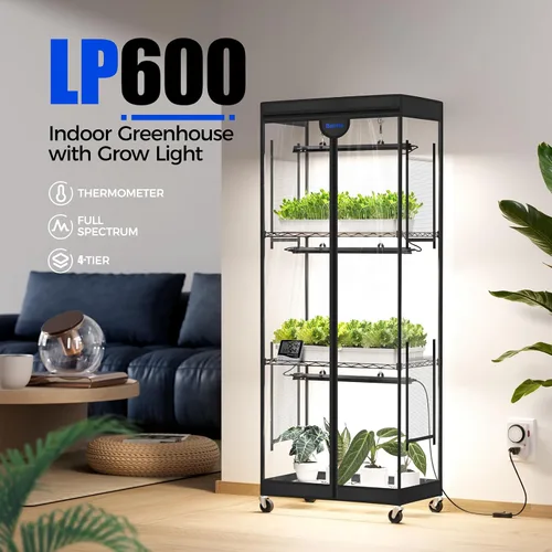 Vista 2 de Barrina LP600 - Invernadero interior con luz de crecimiento, soporte de 4 niveles con tienda de campaña 5000K