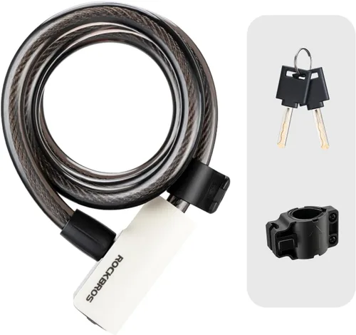 Vista 8 de ROCKBROS - Candado de cable para bicicleta con soporte de llave negro ABS Shell Waterproof Dustproof, 3.4ft (41") Length, PVC Coating Rustproof