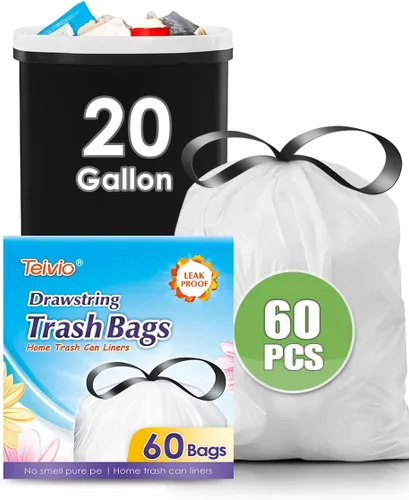 Vista 16 de Teivio Bolsas de basura grandes con cordón de 20 galones, 26 unidades, bolsas de basura fuertes y altas para cocina, hogar, oficina, residuos