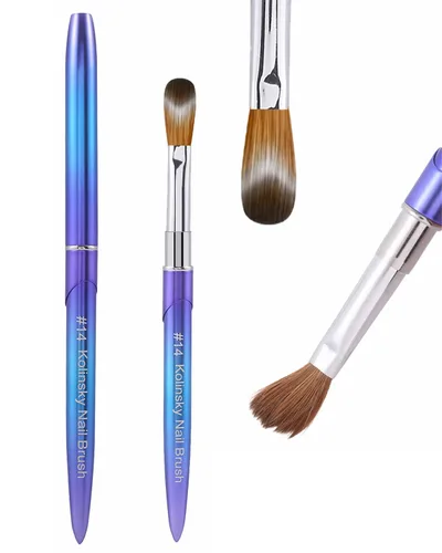 Vista 8 de Kolinsky - Brochas acrílicas para uñas 100% puras, punta ovalada prensada para polvo acrílico, mango de metal azul degradado, cepillo profesional