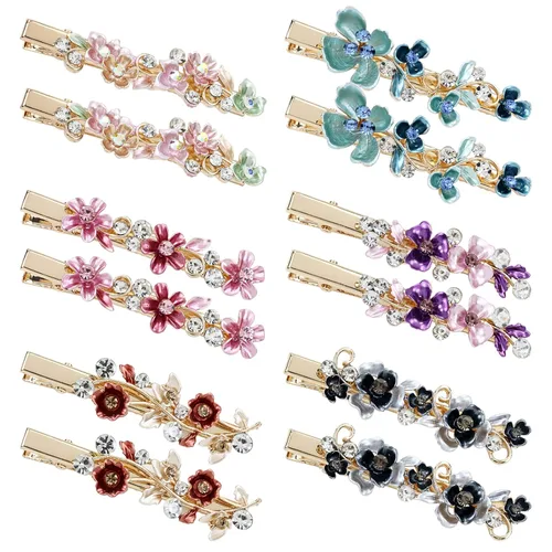 Vista 2 de Lawie Paquete de 12 pinzas para el cabello con diamantes de imitación de cristal brillante y brillantes, pinzas para el pelo de cocodrilo de metal