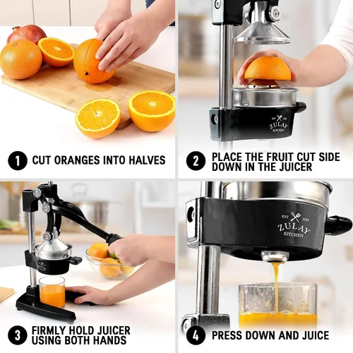 Vista 4 de Zulay Kitchen Exprimidor de jugo de naranja de hierro fundido, resistente, fácil de limpiar, exprimidor profesional de cítricos, exprimidor de limón