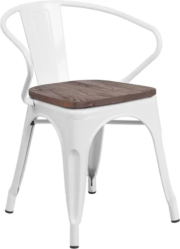 Vista 20 de Flash Furniture Silla de metal negro con asiento y brazos de madera