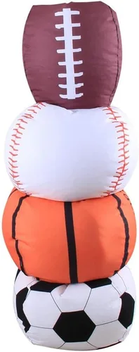Vista 3 de KENANLAN Puf de fútbol para niños, puf de almacenamiento para niños, puf de 18 pulgadas con cremallera, para juego de juguetes de felpa (baloncesto)