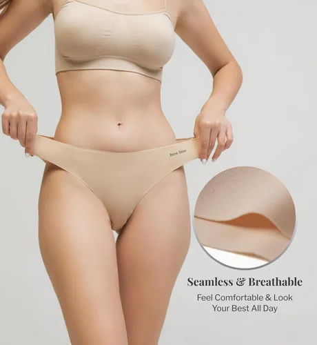 Vista 4 de Ropa interior de bikini sin costuras para mujer Bragas cortadas con láser Paquete de 5