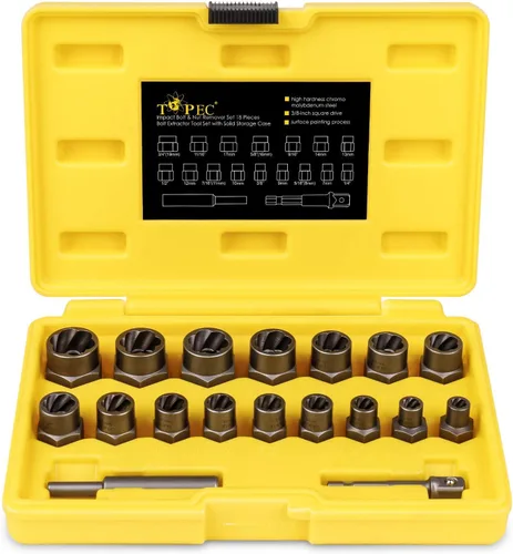 Vista 8 de Topec Juego de extractor de pernos de alta resistencia de 5 piezas, juego de extractor de impacto de 1/2 pulgada, kit de herramientas perfecto