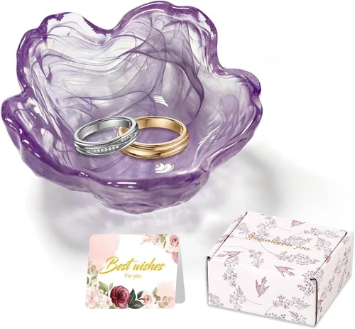 Vista 18 de Regalos para mujeres, plato para baratijas con flores, plato para joyería de vidrio rosa, soporte para anillos, bandeja de joyería, decoración