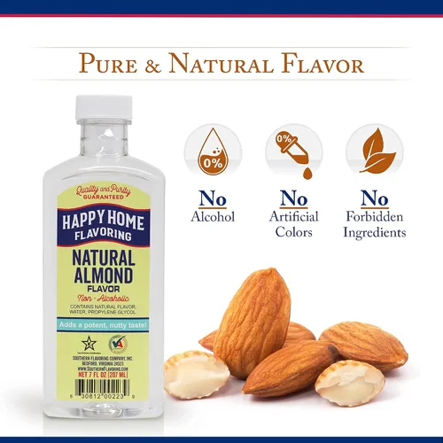Vista 2 de Happy Home Sabor natural de almendras, sin alcohol, certificado Kosher, 7 onzas.