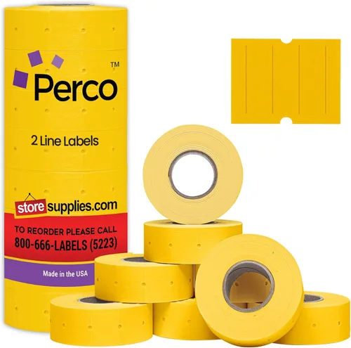 Vista 15 de Perco Etiquetas azules de 2 líneas, 6,000 etiquetas de precio en blanco y fecha para pistolas Perco de 2 líneas de precio y fecha, 8 rollos, 1