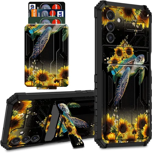 Vista 30 de Funda protectora de TPU suave para Samsung Galaxy A03S con soporte para tarjeta de crédito y soporte de doble capa de policarbonato duro de TPU
