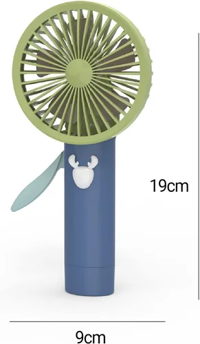 Vista 6 de Ventilador de mano no eléctrico, pequeño ventilador portátil, mini ventilador silencioso y recargable de dibujos animados de animales de oficina