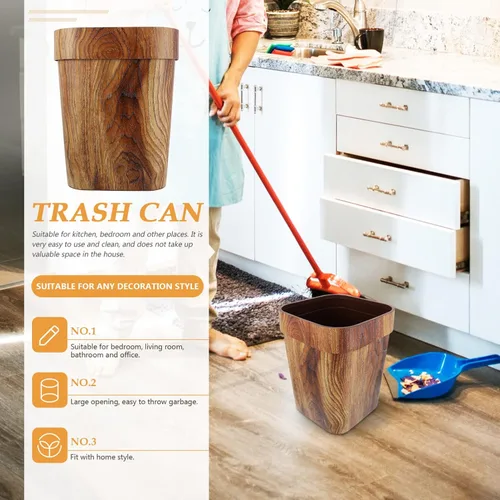 Vista 2 de Zerodeko Cubo de basura de grano de madera cuadrado sin tapa, papelera de plástico de 12 x 9.5 pulgadas, compacto para baño, cocina, oficina
