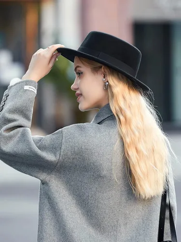 Vista 8 de Sombrero de fieltro de ala ancha para mujer, sombrero clásico para tartas de cerdo