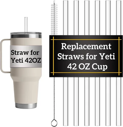 Vista 9 de Pajitas de repuesto para taza Yeti de 25 onzas Straw for Yeti Rambler 25OZ Tumbler Mug with Handle, Tritan Hard Plastic Reusable, Clear & BPA