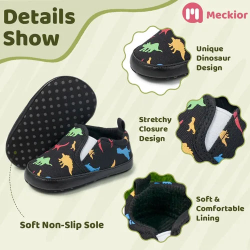 Vista 3 de Meckior - Zapatos para recién nacidos, tipo mocasines de lona con suela suave para recién nacidos, bebés, niños y niñas que estén dando sus primeros