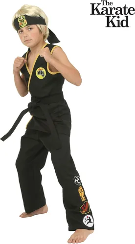 Vista 2 de Disfraz de Cobra Kai negro para niños, sin mangas, uniforme de Karate Gi, traje de Halloween