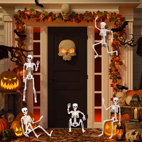 Vista 7 de XIMISHOP 5 piezas de decoración de esqueleto de Halloween, esqueleto colgante de cuerpo completo de 16 pulgadas con articulaciones movibles