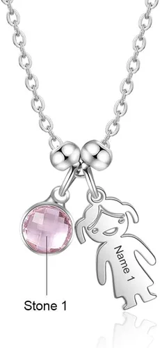 Vista 6 de Gemszoo - Collar personalizado de 1 a 5 niños con colgante para madres para mujer con piedra de nacimiento personalizado para niños y niñas