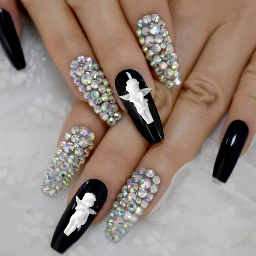 Vista 3 de WOKOTO 90 dijes de uñas de ángel en relieve blanco para uñas acrílicas 3D Angel Baby Nail Art Charms Retro Barroco Cupido Diseños Accesorios de Arte