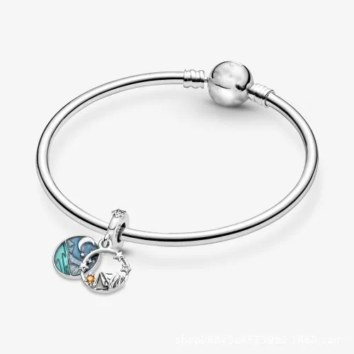 Vista 6 de Acampar cielo nocturno doble colgante encanto 925 colgante de plata esterlina, joyería niña cuentas regalos para mujeres pulsera y collar A0109