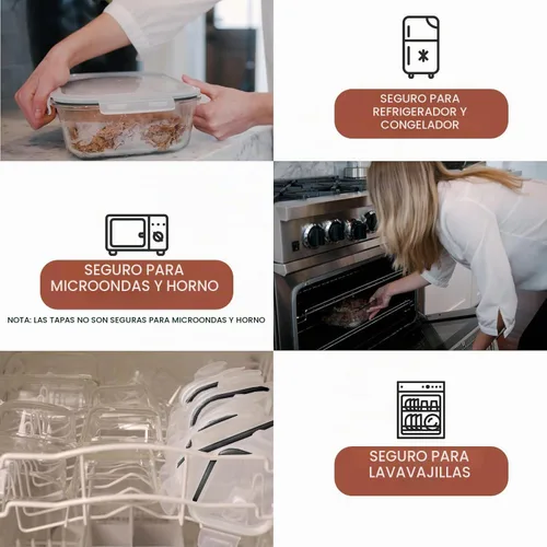 Vista 5 de Razab Juego de 2 recipientes de vidrio para almacenamiento de alimentos de 80 onzas, con tapas herméticas de bloqueo para almacenar y servir Negro