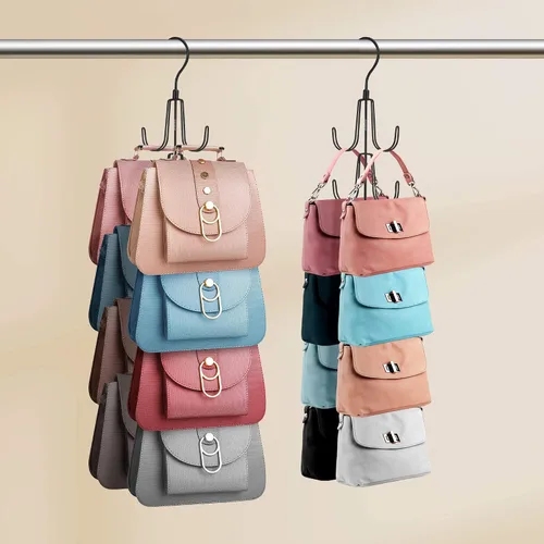 Vista 7 de ZEDODIER Organizador de bolso para armario, soporte giratorio para colgar bolsos, capacidad máxima de almacenamiento de 8 mochilas, colgador