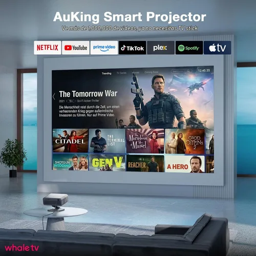 Vista 2 de Proyector 4K Dolby Audio 5000ANSI y 3D con WiFi y Bluetooth, enfoque Actualización de plata