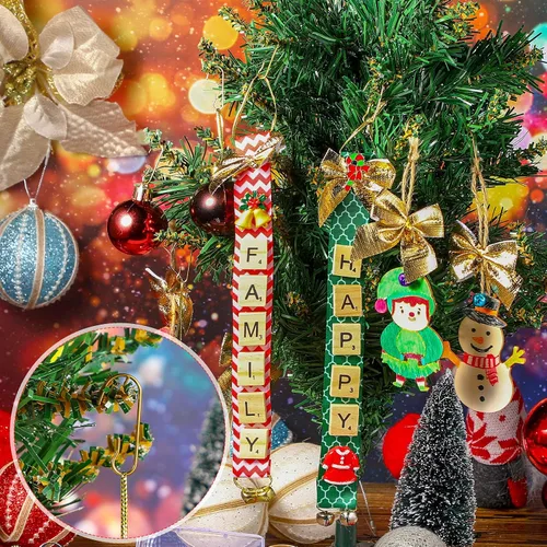 Vista 5 de Hotop 120 ganchos dorados para adornos, ganchos colgantes de alambre de metal flexible de Navidad con caja de almacenamiento para árbol de Navidad