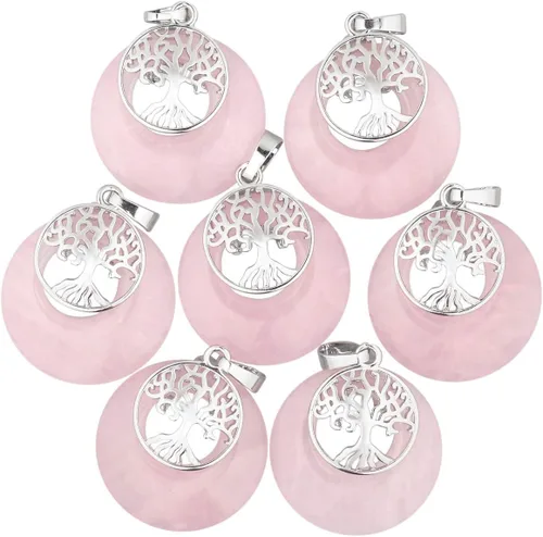 Vista 3 de TUMBEELLUW - Collar con colgante de árbol de piedra natural para mujeres y hombres, amuleto de dona, cristales curativos, colgante con cadena