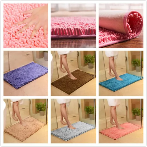 Vista 4 de Alfombra rectangular de baño tipo sloid, suave y absorbente, de felpilla, de microfibra, antideslizante, lavable a máquina, alfombra para puerta