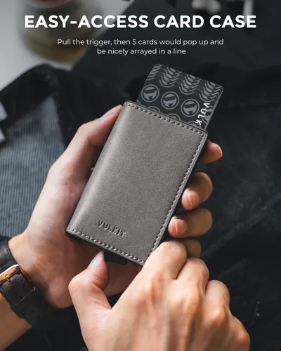 Vista 2 de VULKIT Tarjetero RFID Bloqueo de Cuero Automático Pop Up Cartera Aluminio Slim Pocket Tarjeta de Visita