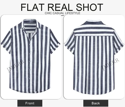 Vista 208 de JMIERR Camisas de vestir a rayas con botones y manga corta para hombre