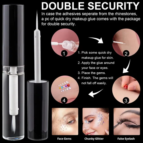 Vista 5 de 3940 calcomanías de diamantes de imitación de 3/4/5/6/0.315 in transparentes + láser autoadhesivas para la cara, joyas de cristal para el cuerpo