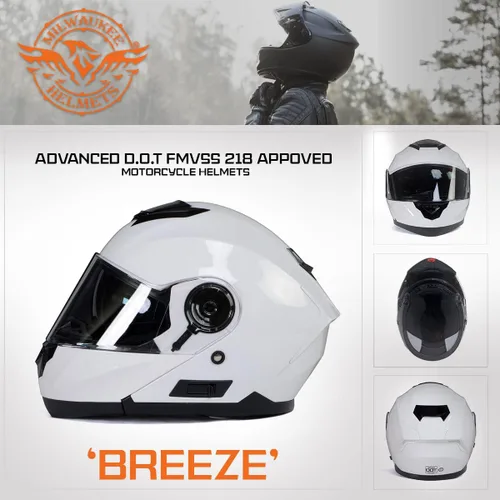 Vista 7 de Milwaukee Helmets MPH9816DOT 'Breeze' - Casco modular de motocicleta avanzado blanco para hombres y mujeres con visera desplegable
