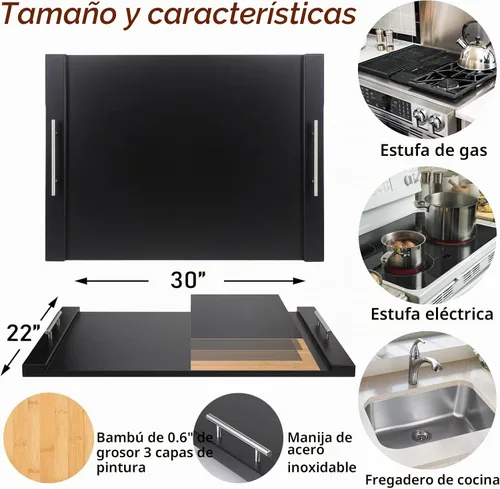 Vista 2 de Tabla para Estufa de Fideos de 30"x22" Cubierta de Estufa para Estufas Eléctricas y de Gas, Cubierta de Tope de Estufas de Bambú para Espacio