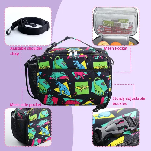 Vista 5 de RLGPBON Lonchera para Niños, Lonchera con Aislamiento Térmico para Niños y Niñas, Bonita Bolsa de Almuerzo y Lonchera Reutilizable para Niños
