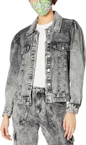Vista 8 de KENDALL + KYLIE Chaqueta vaquera de manga abombada para mujer - Exclusivo de Amazon Negro Acid Wash