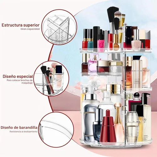 Vista 2 de Organizador de maquillaje giratorio de 360 grados, organizador de cosméticos ajustable para bricolaje, carrusel de maquillaje, estante giratorio