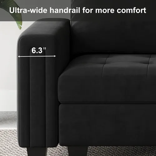 Vista 4 de Belffin Sofá modular de terciopelo de 4 asientos, sofá seccional de 4 asientos para sala de estar, color negro
