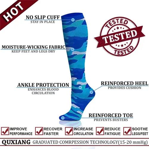 Vista 3 de QUXIANG - Calcetines de compresión de cobre para mujeres y hombres (8 pares), lo mejor para correr, ciclismo, atletismo, 15-20 mm Hg