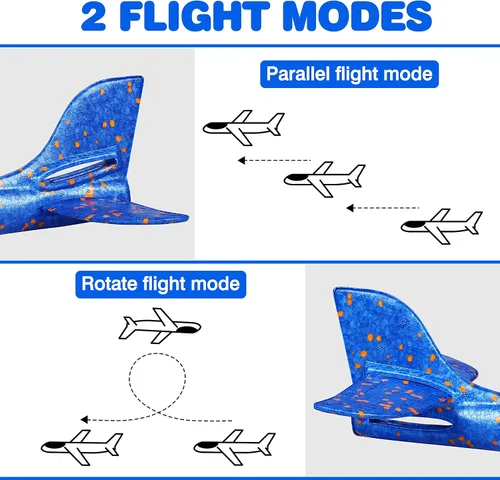 Vista 3 de CUKU Paquete de 4 juguetes de avión con luz LED, avión grande de espuma de 17.5 pulgadas, 2 modos de vuelo, avión planeador, juguetes voladores al