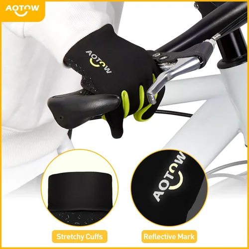 Vista 4 de Guantes deportivos cálidos de invierno para niños, clima frío, resistente al agua, para niños de 4 a 12 años, color negro