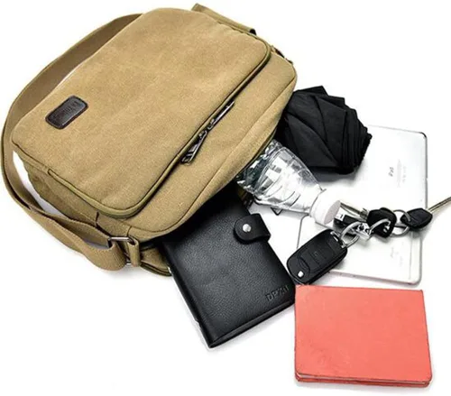 Vista 4 de Bolsa de mensajero de lona casual para viajes al aire libre deportes bolsa de mensajero de lona vintage para hombres y mujeres