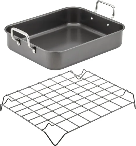 Vista 12 de Rachael Ray Bakeware Asador/Bandeja para Asar Antiadherente con Rejilla Reversible, 16.5 Pulgadas x 13.5 Pulgadas, Gris