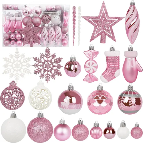 Vista 12 de Artmag Juego de 135 piezas de adornos de bolas de Navidad, bolas de Navidad pre-atadas inastillables de plástico surtidas para decoración colgante